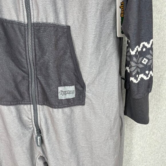 Tipsy Elves Moose Jumpsuit Size M Black Gray One Piece Lounger Zip Up Hood NEW - Picture 3 of 15
